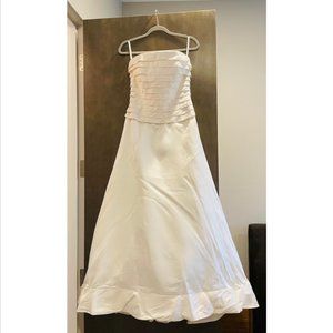 Custom Orig. $4200 Size 6/8 Diamond White Silk Twill Wedding Dress Full Length
